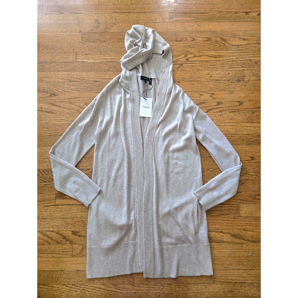 Theory Womens Wool Blend Hooded Long Duster Cardigan Sweater Large NWT